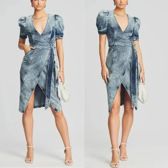 NWT Retrofête Zelda Dress Sienna Denim Wrap Styling Size Small - Picture 3 of 7